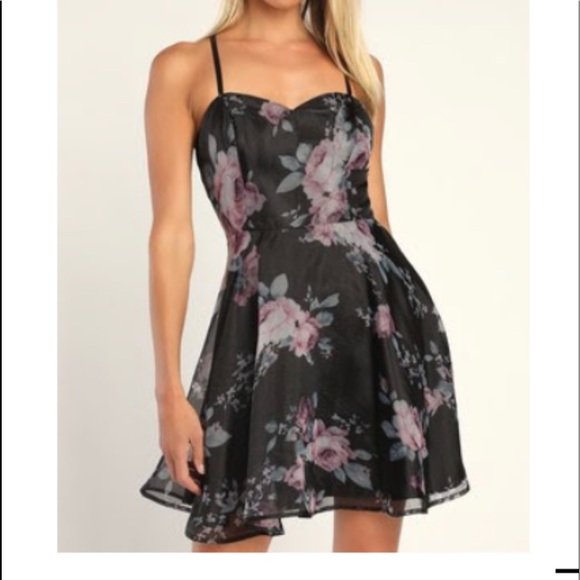 NWT Lulus Got Your Heart Black Floral Print
Organza Mini Dress - Picture 1 of 2